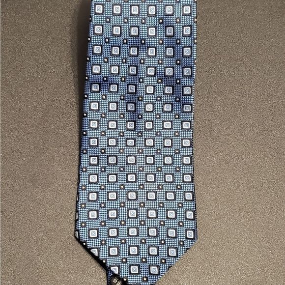 Bruno Piatelli Blue Geometric Metallic Silk Tie - Picture 4 of 4